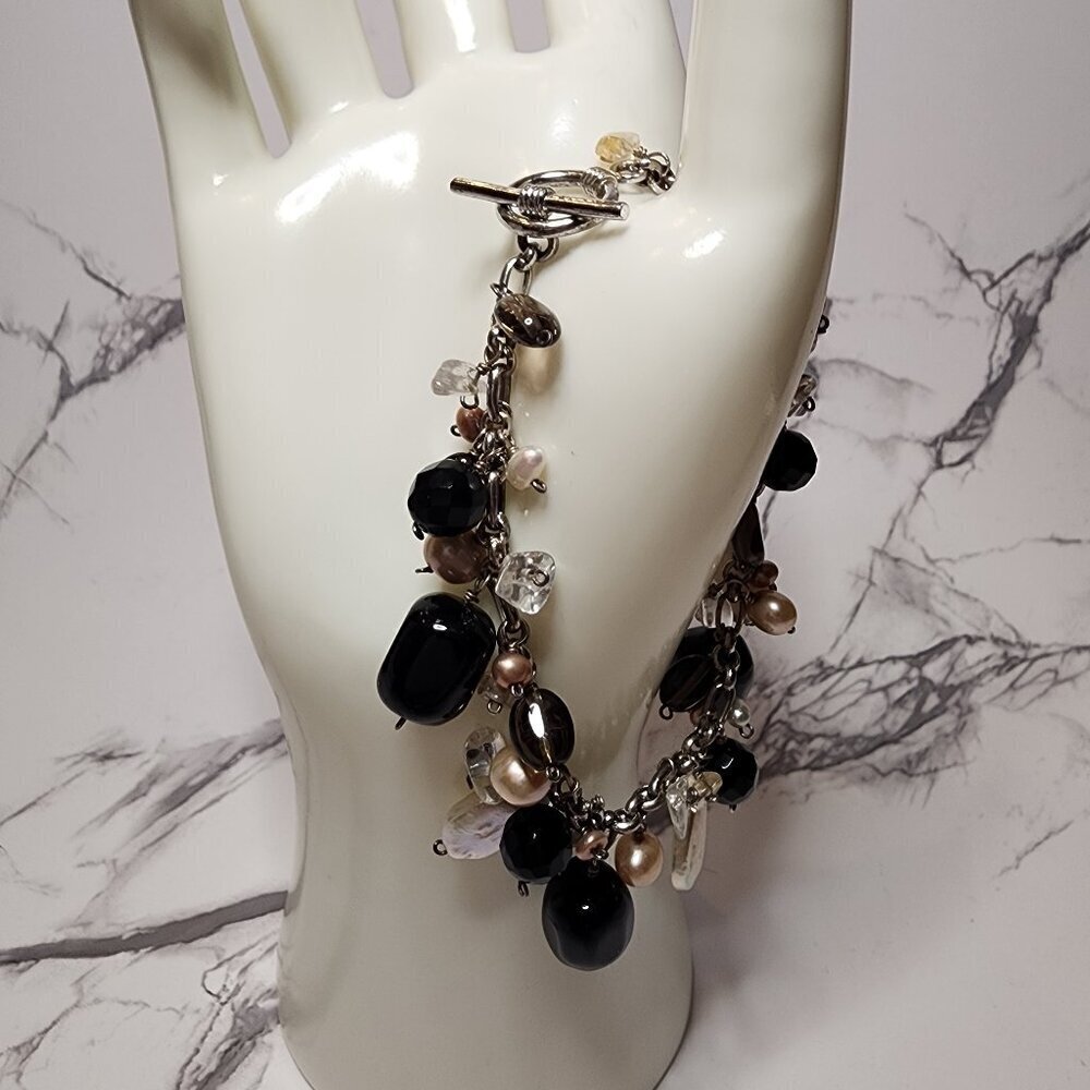 925 Silver Multi Pearl and Quartz Charm Bracelet